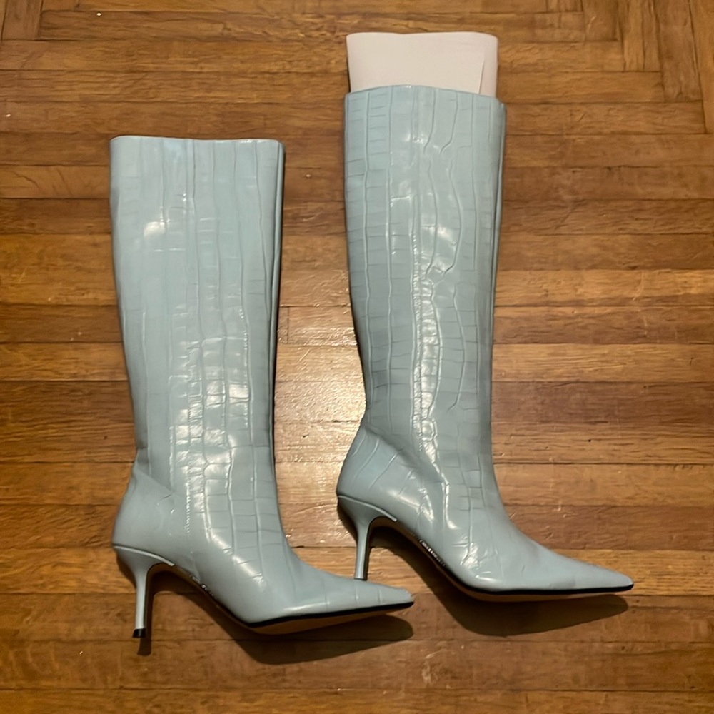 BLOGGERS FAV ZARA ANIMAL PRINT KNEE HIGH LEATHER HEELED BOOTS